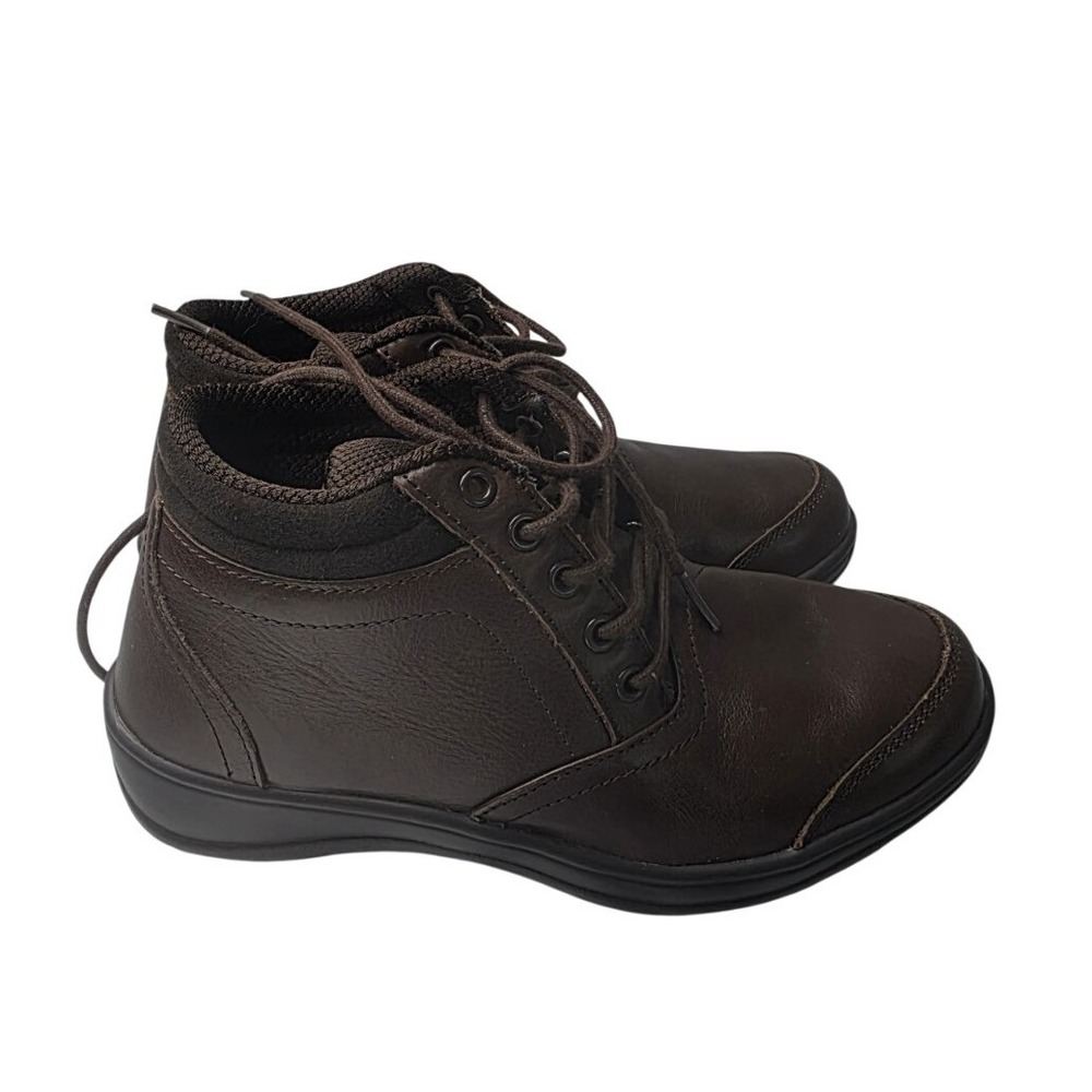 OrthoFeet Rosel Hands Free Brown Leather Lace Comfort Ankle Boots 6M NEW
